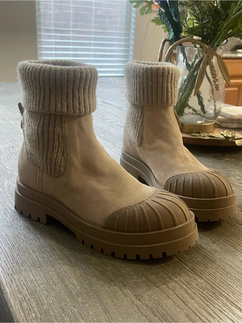 Sam Edelman Rib-Knit Cuff Ankle Booties in Tan